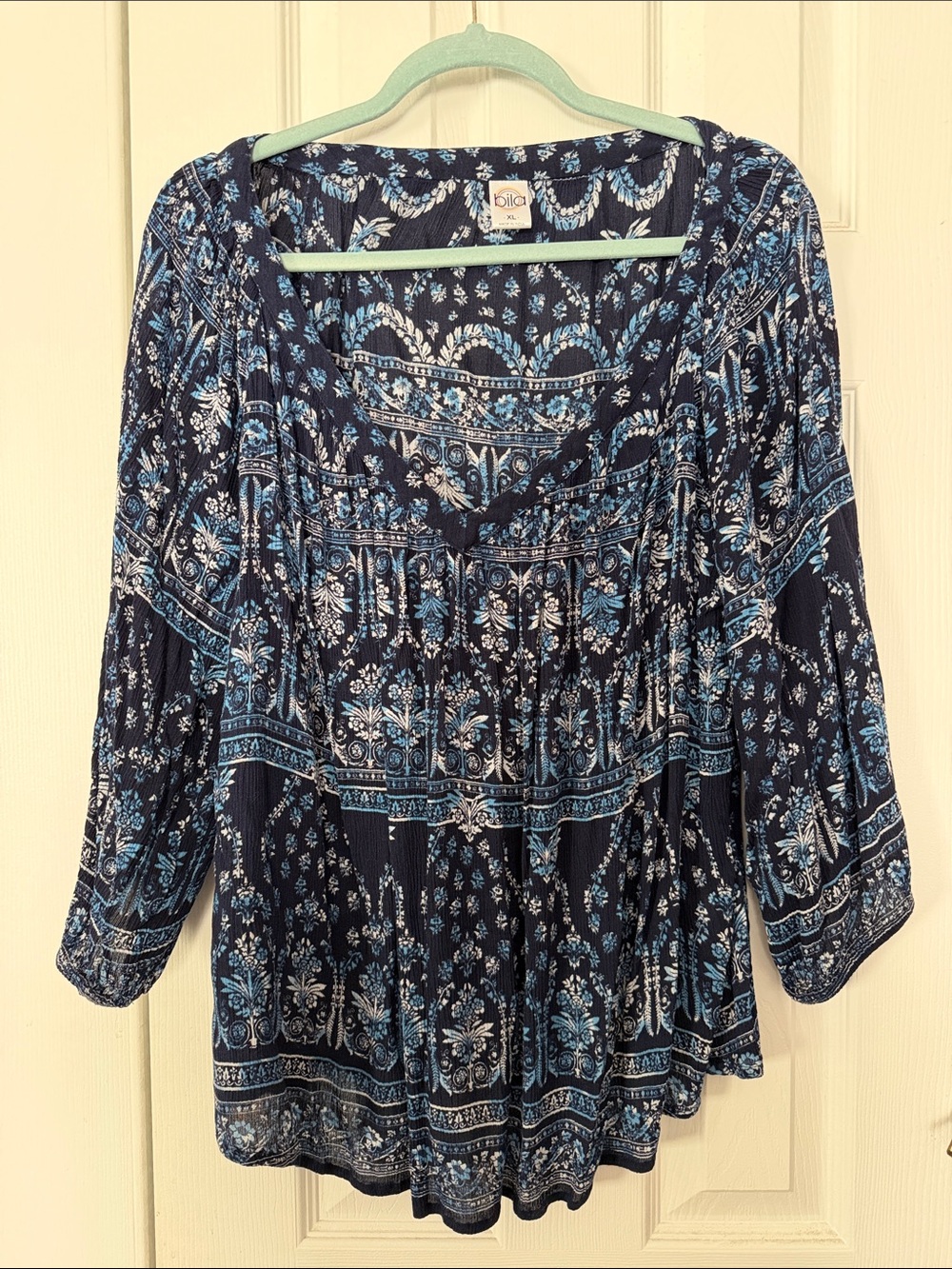 Bila Navy Floral Boho Peasant Tunic